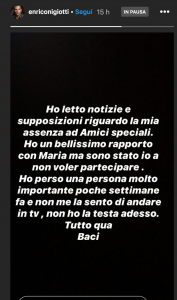 Enrico Nigiotti il no a Amici Speciali