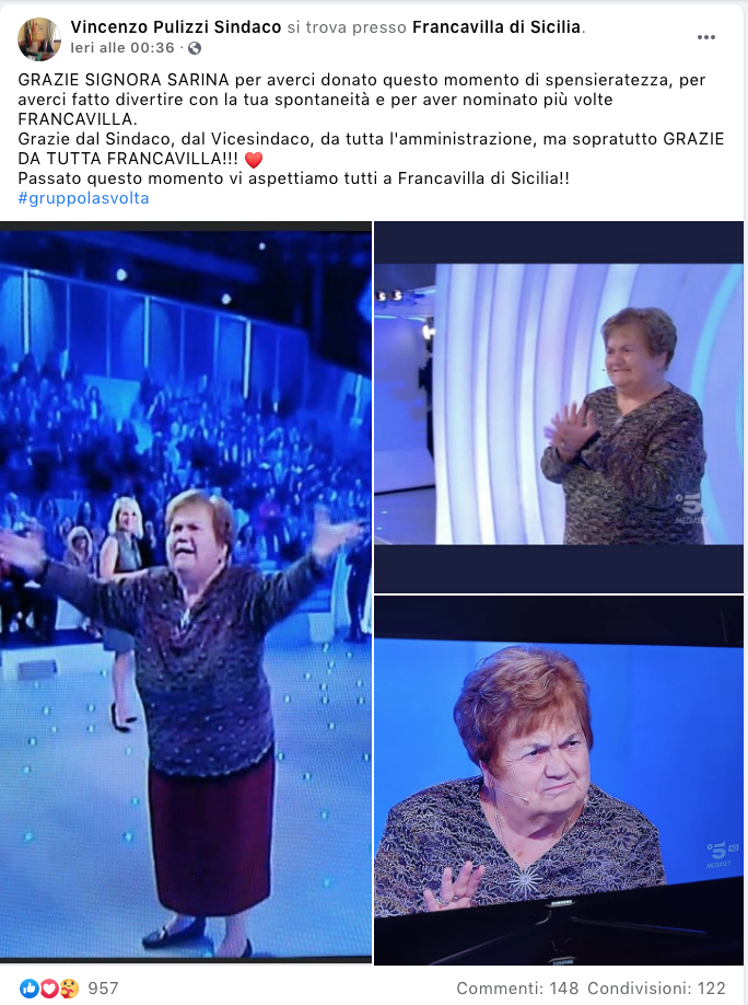 C'è posta per te, Sarina e i complimenti del Sindaco di Francavilla